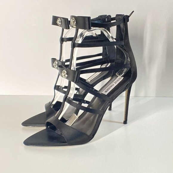 NWOT Steve Madden Sinclair Black Strappy Heels With Rhinestone Bows, size 10 - Picture 4 of 11